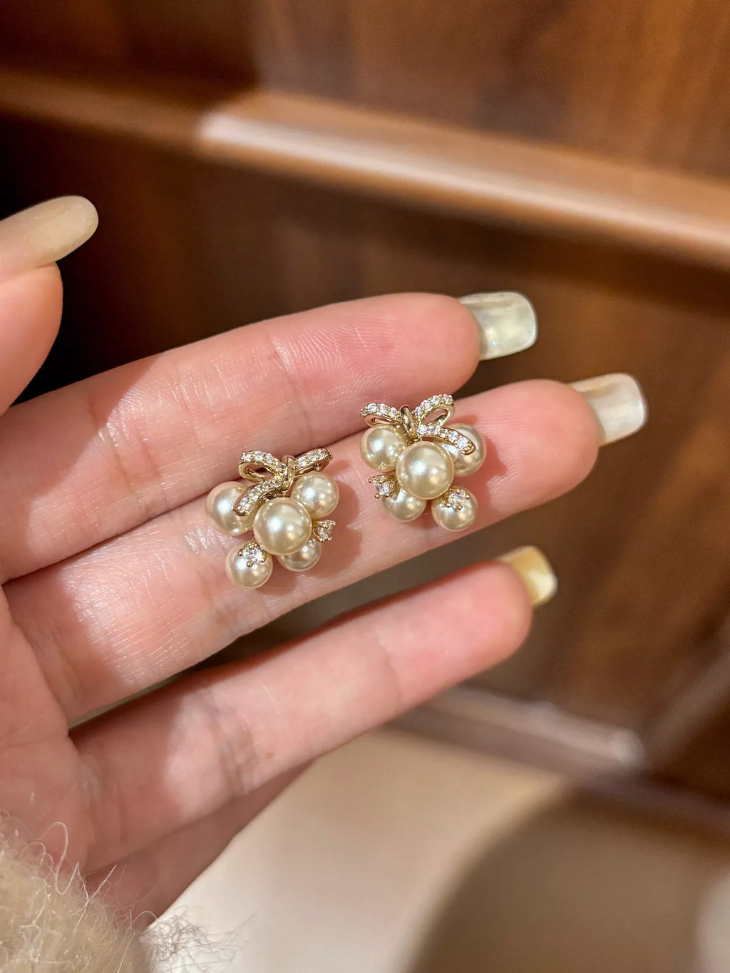 Pearl Cluster Bow Earrings