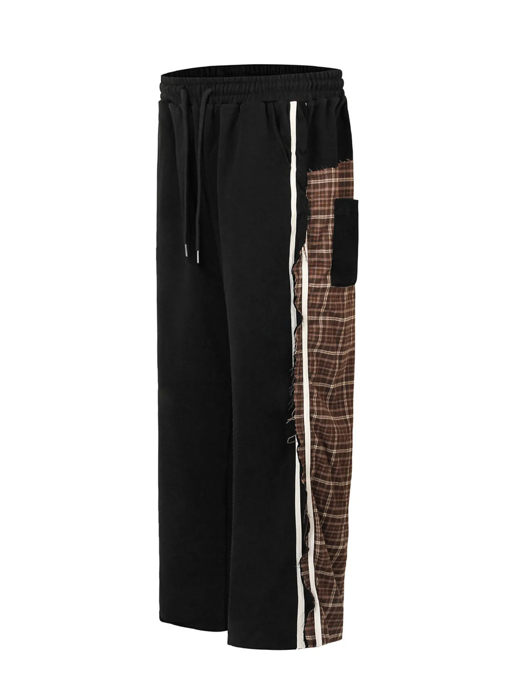 Men's Drawstring Patchwork Plaid Wide Leg Pants