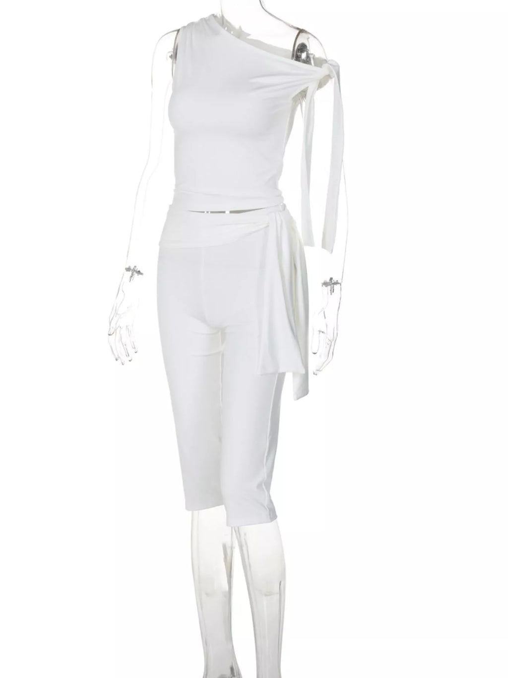 Tied One Shoulder Top and Capris Set