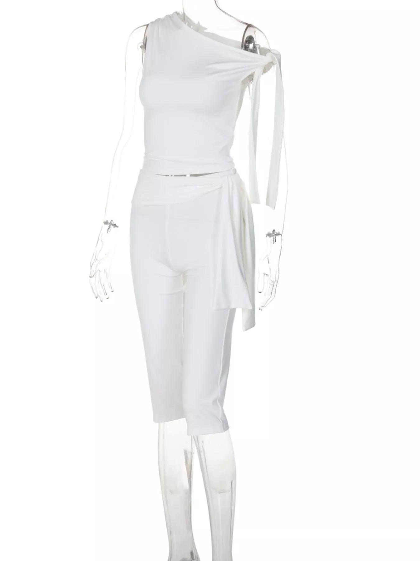 Tied One Shoulder Top and Capris Set