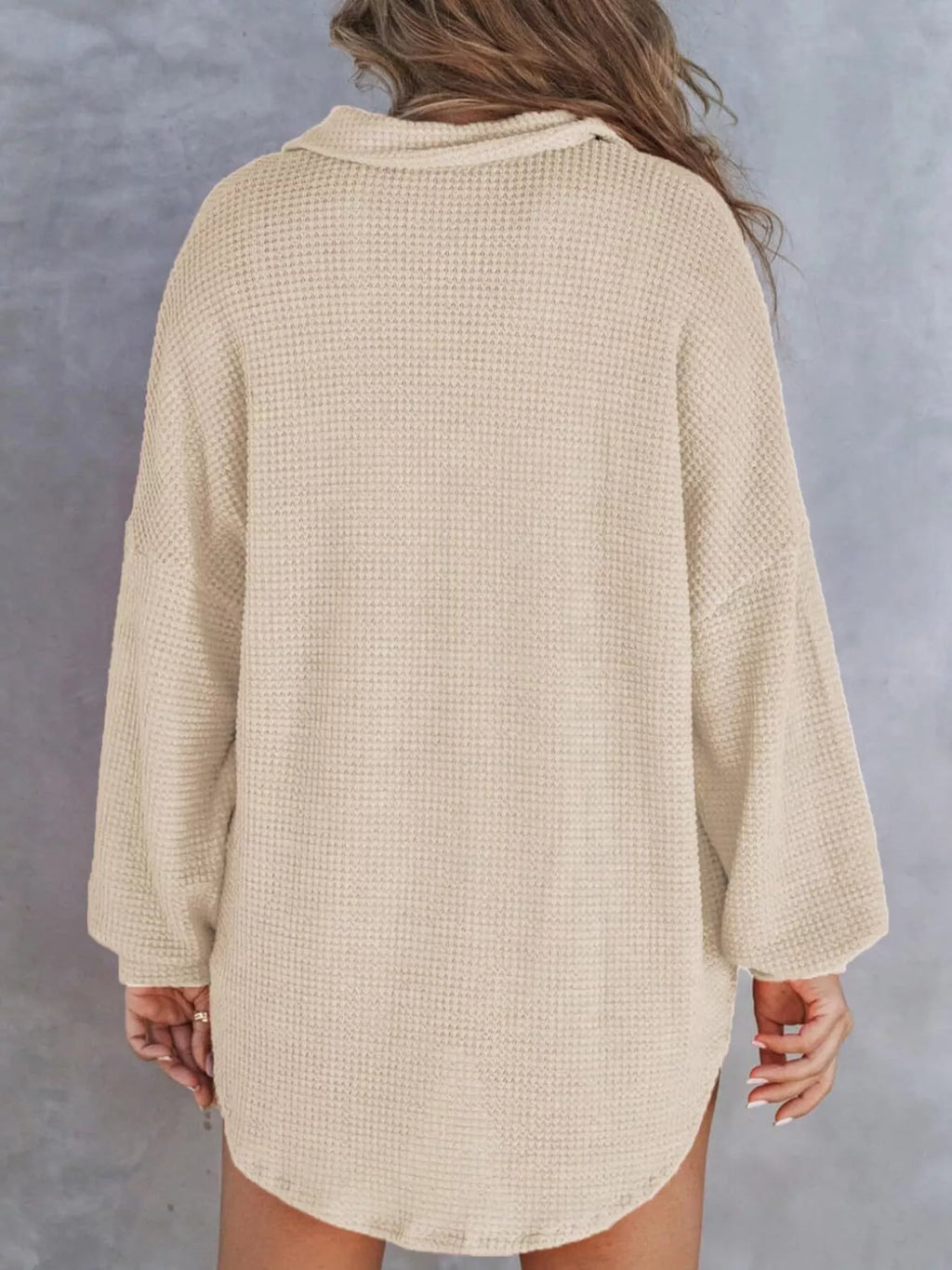 Waffle Knit Button Detail T-Shirt with Pocket