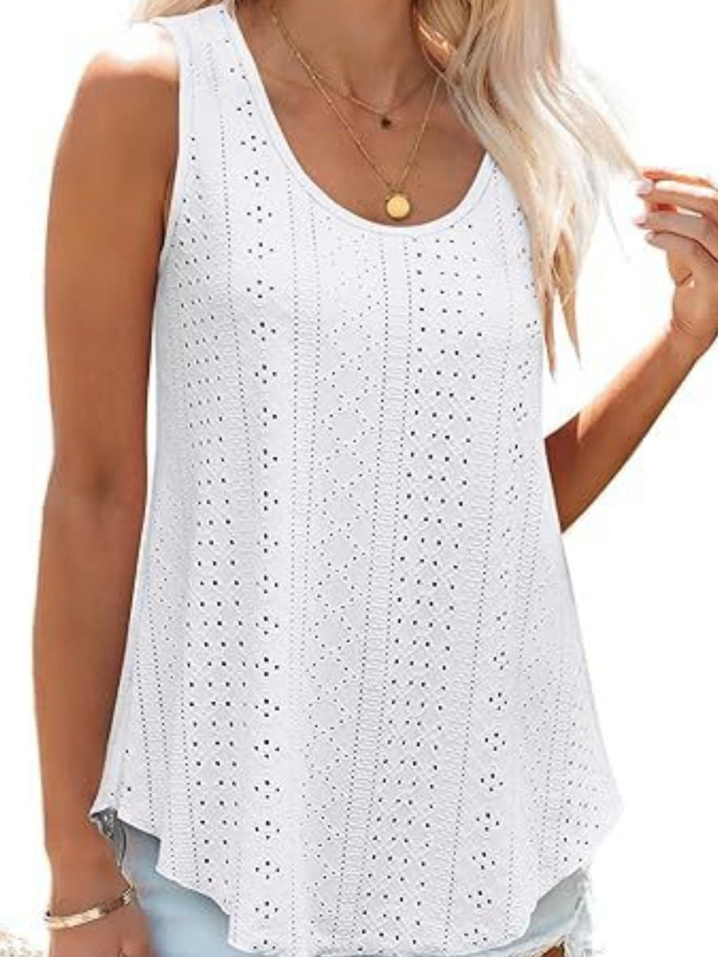 Eyelet Scoop Neck Tank