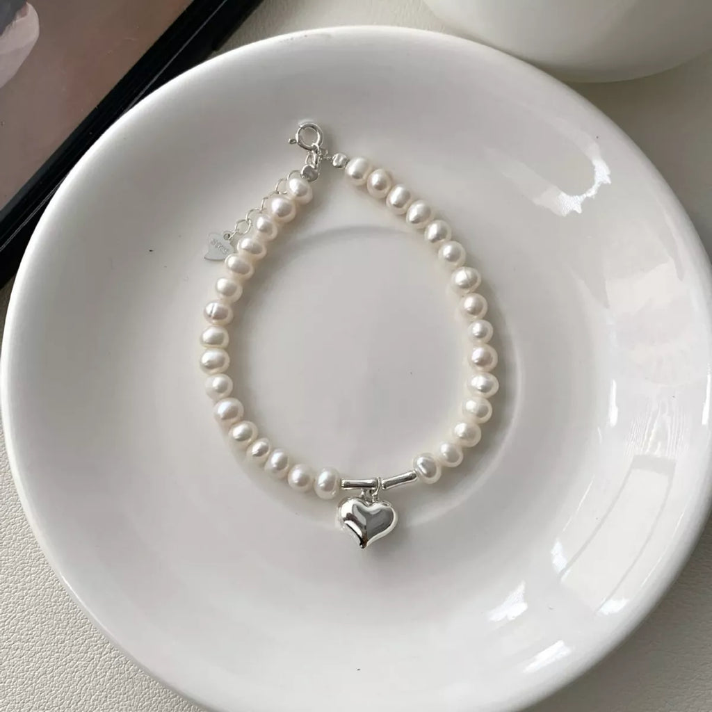 Pearl Heart Charm Bracelet