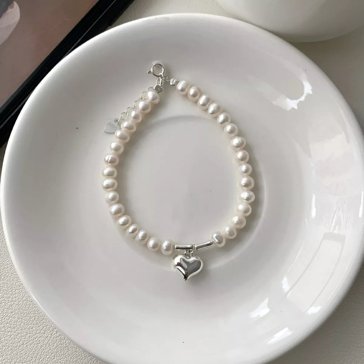 Pearl Heart Charm Bracelet