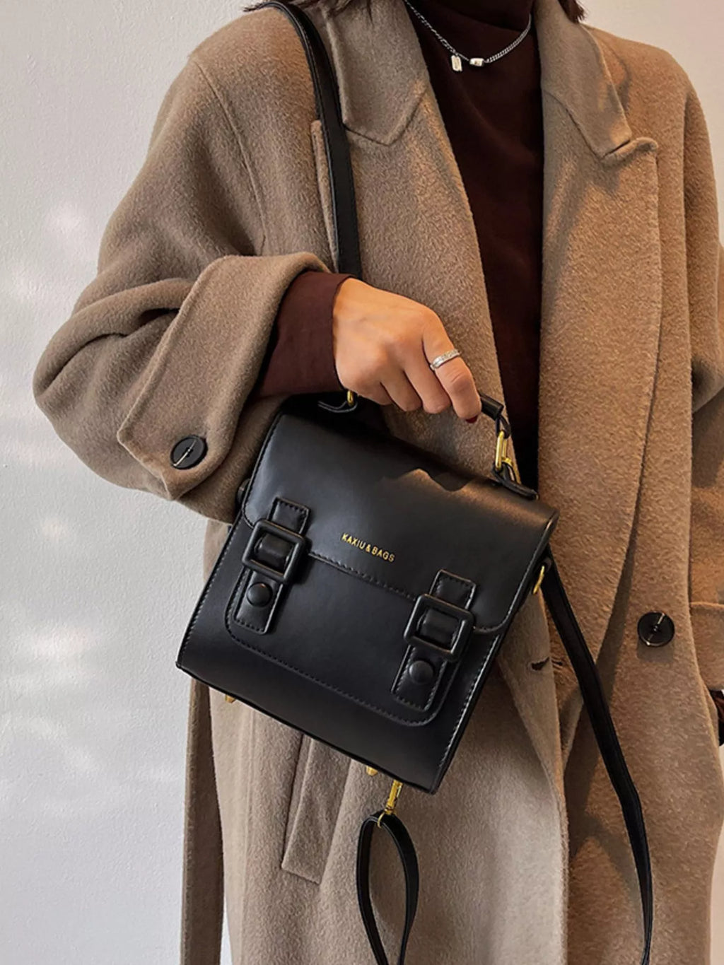 Double Buckle Square Backpack Bag