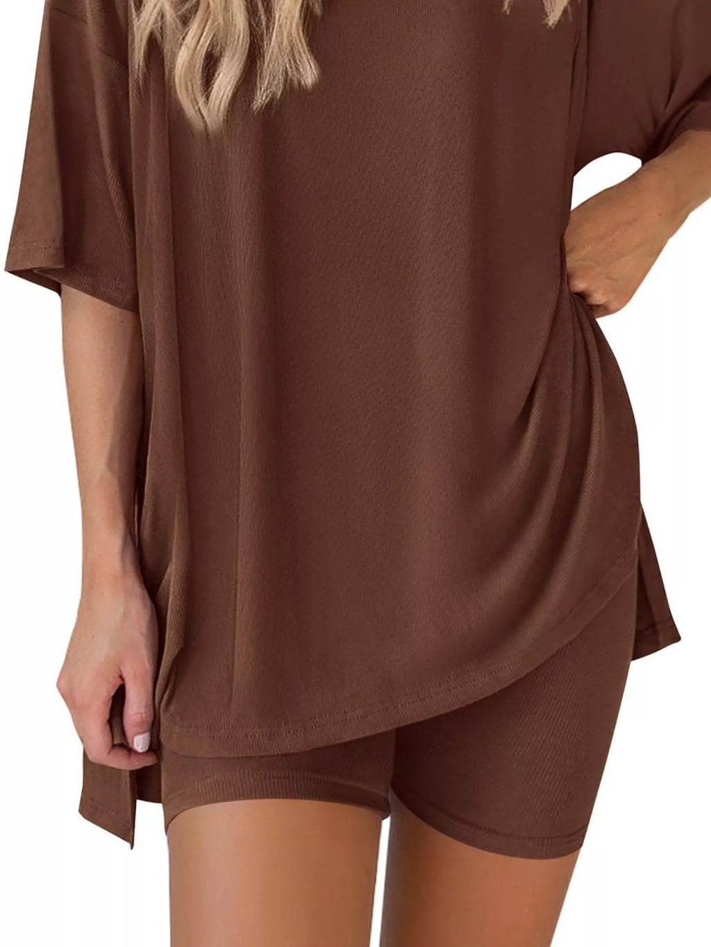 Full Size Relaxed Fit Round Neck Top and Shorts Two-Piece Set Plus Size