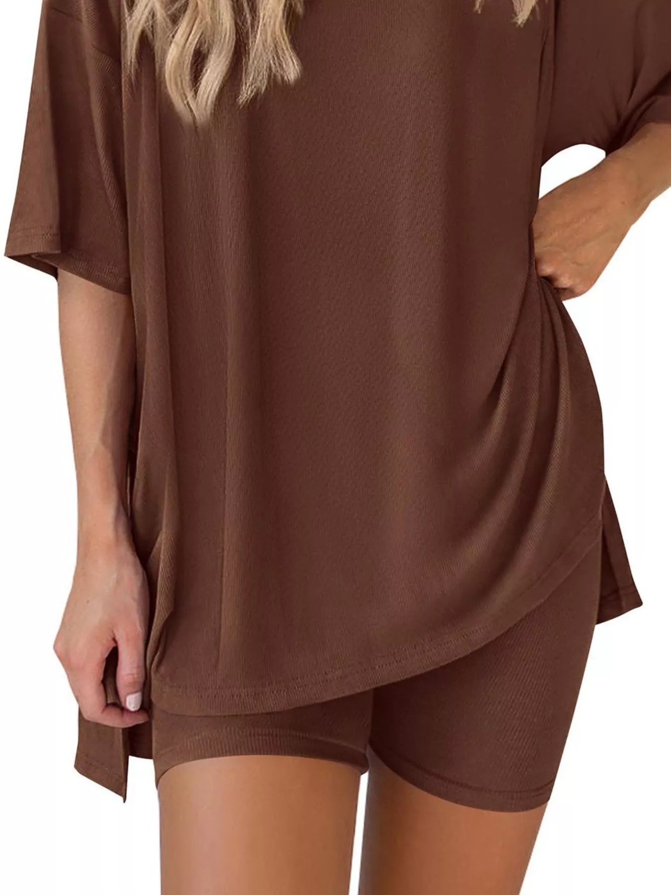 Full Size Relaxed Fit Round Neck Top and Shorts Two-Piece Set Plus Size