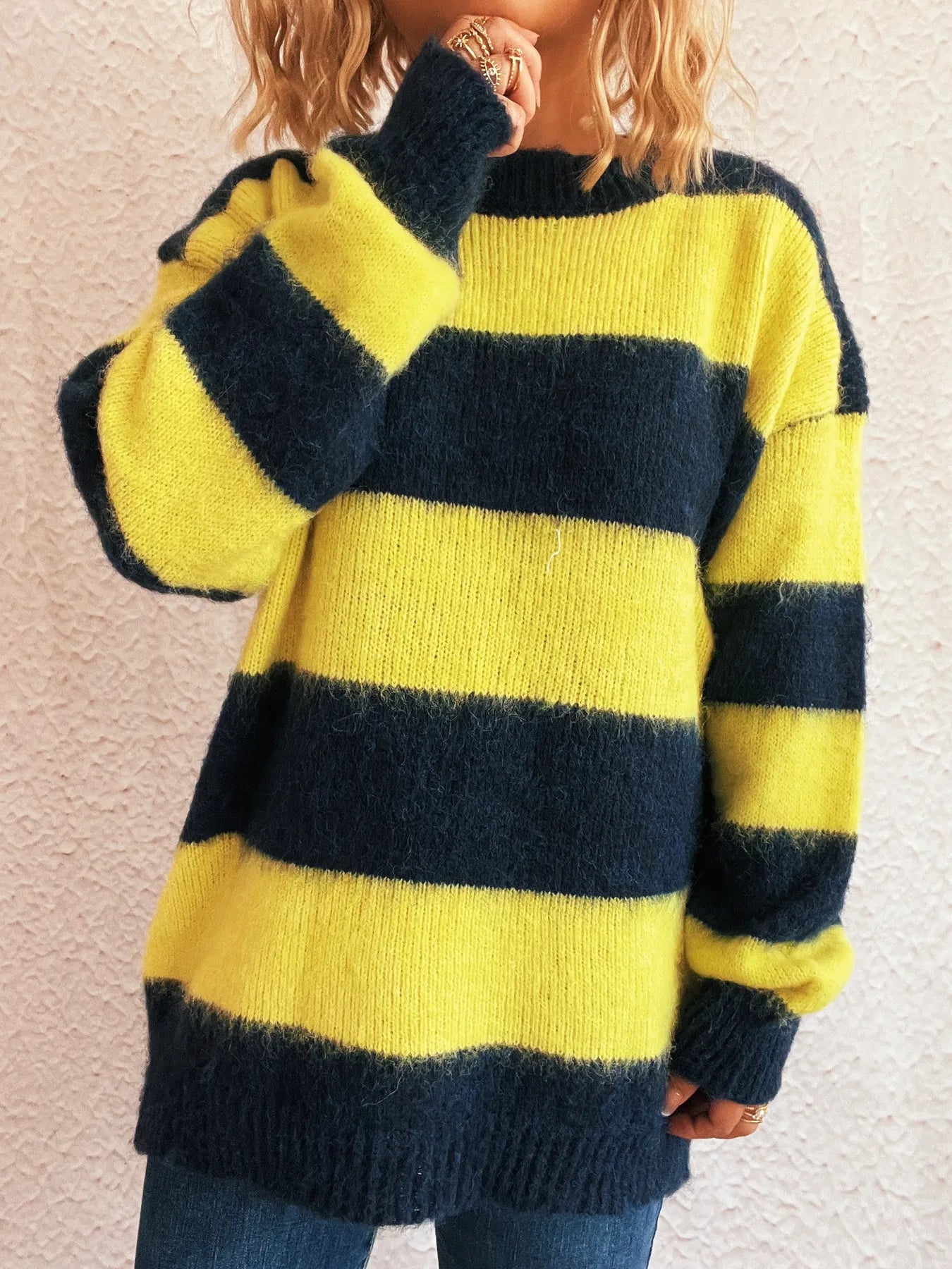 Striped Contrast Long Sleeve Sweater
