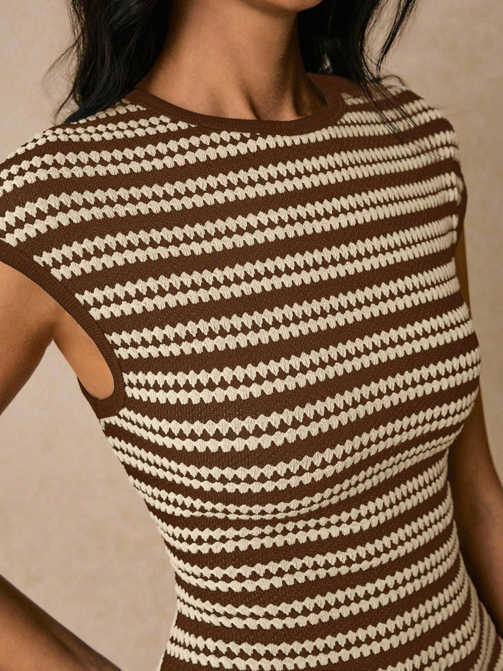Striped Cap Sleeve Bodycon Midi Dress