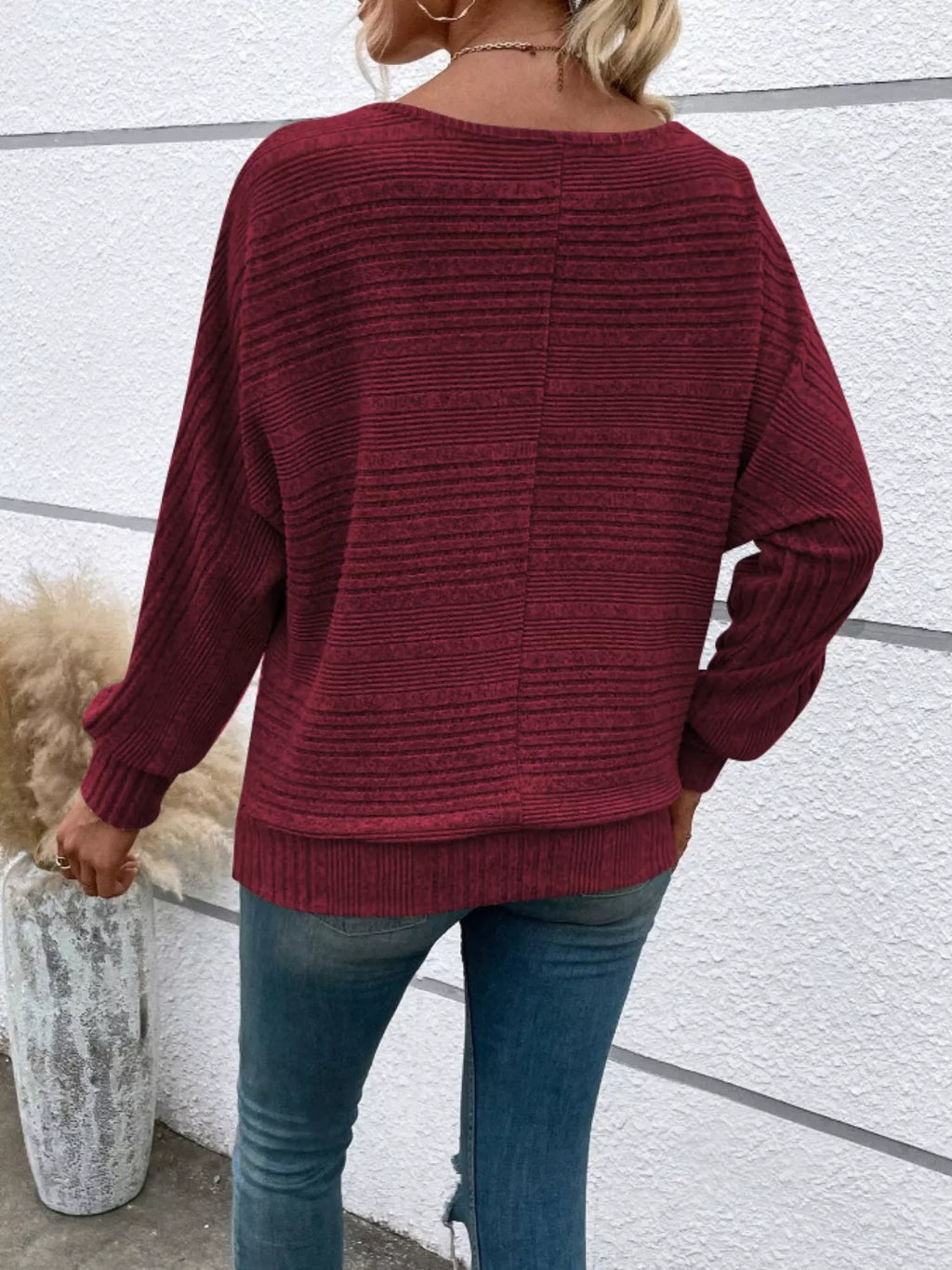 Relaxed Fit Ribbed Knit T-Shirt