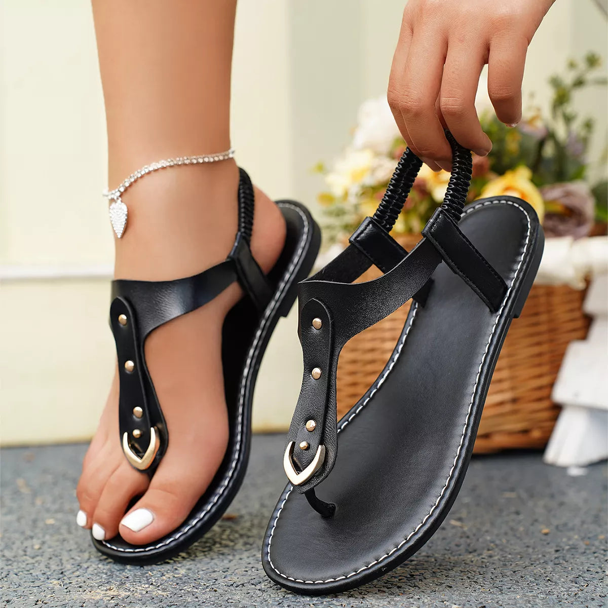 Toe Post Studded Sandals