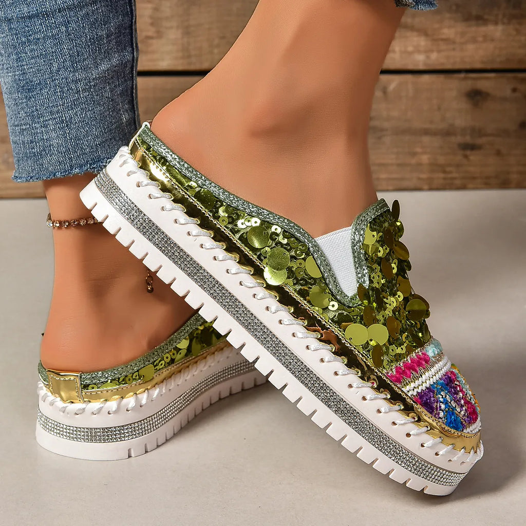 Sequin Round Toe Platform Loafers