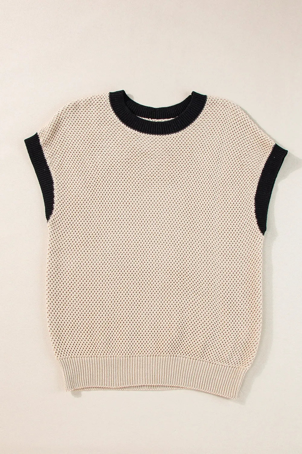 Textured Knit Sweater with Contrast Trim Details