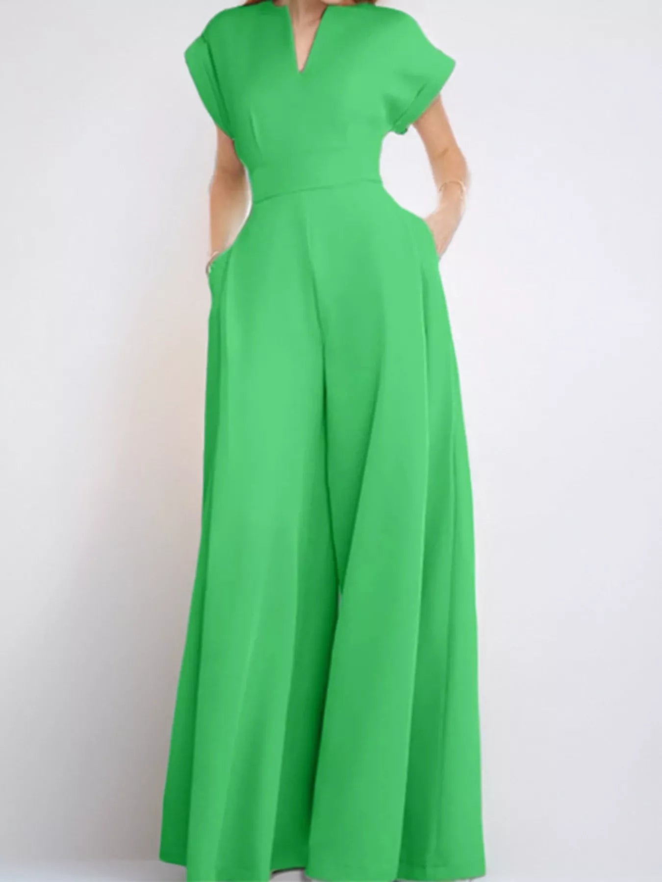 Full Size Notched Wide Leg Jumpsuit Plus Size