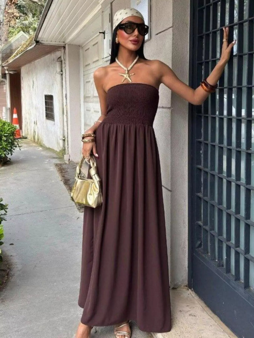 Strapless Smocked Maxi Dress