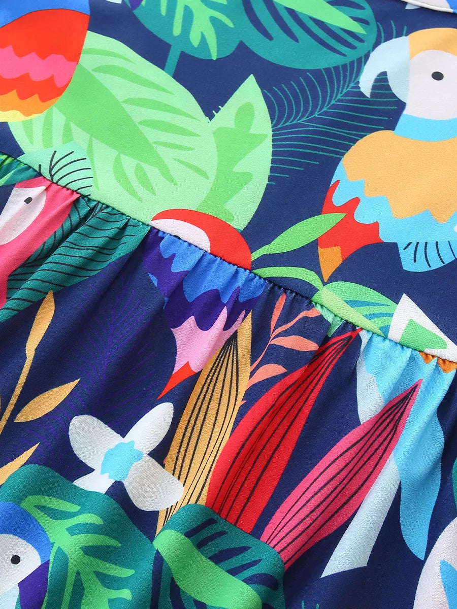 Children's Tropical Parrot Print Sleeveless A-Line Dress