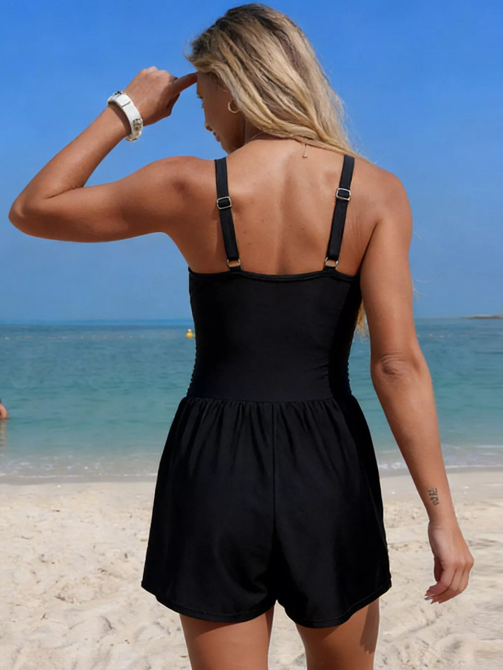 V-Neck One-Piece Swimsuit with Pockets