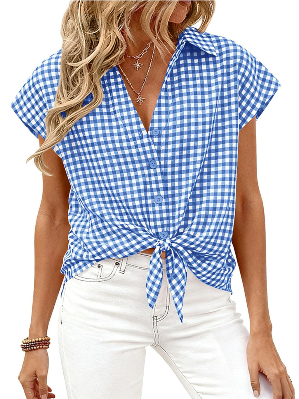 Gingham Print Button-Down Shirt