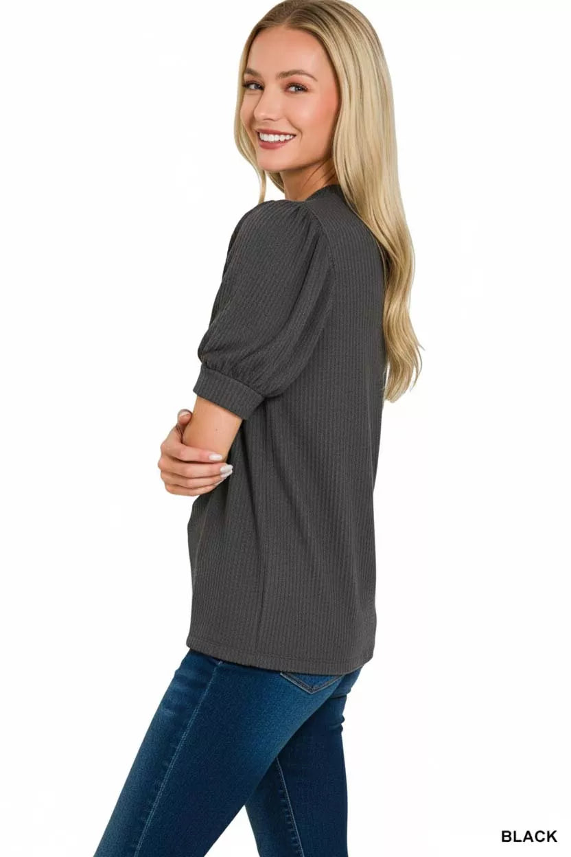 Zenana Raised Rib Puff Sleeve Top