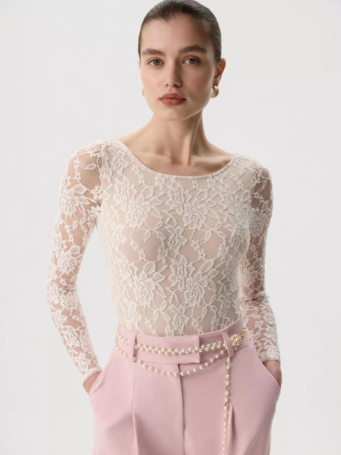 Lace Round Neck Long Sleeve Top