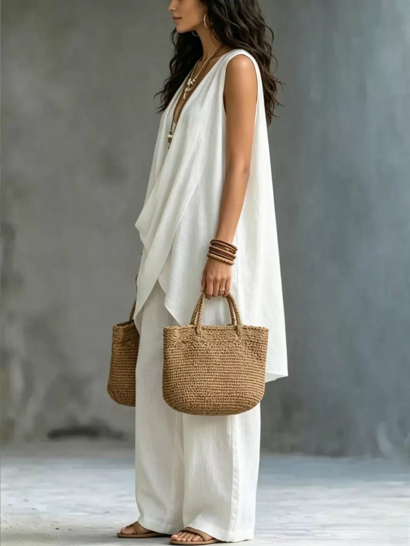 Sleeveless Asymmetrical Top and Wide-Leg Pants Set
