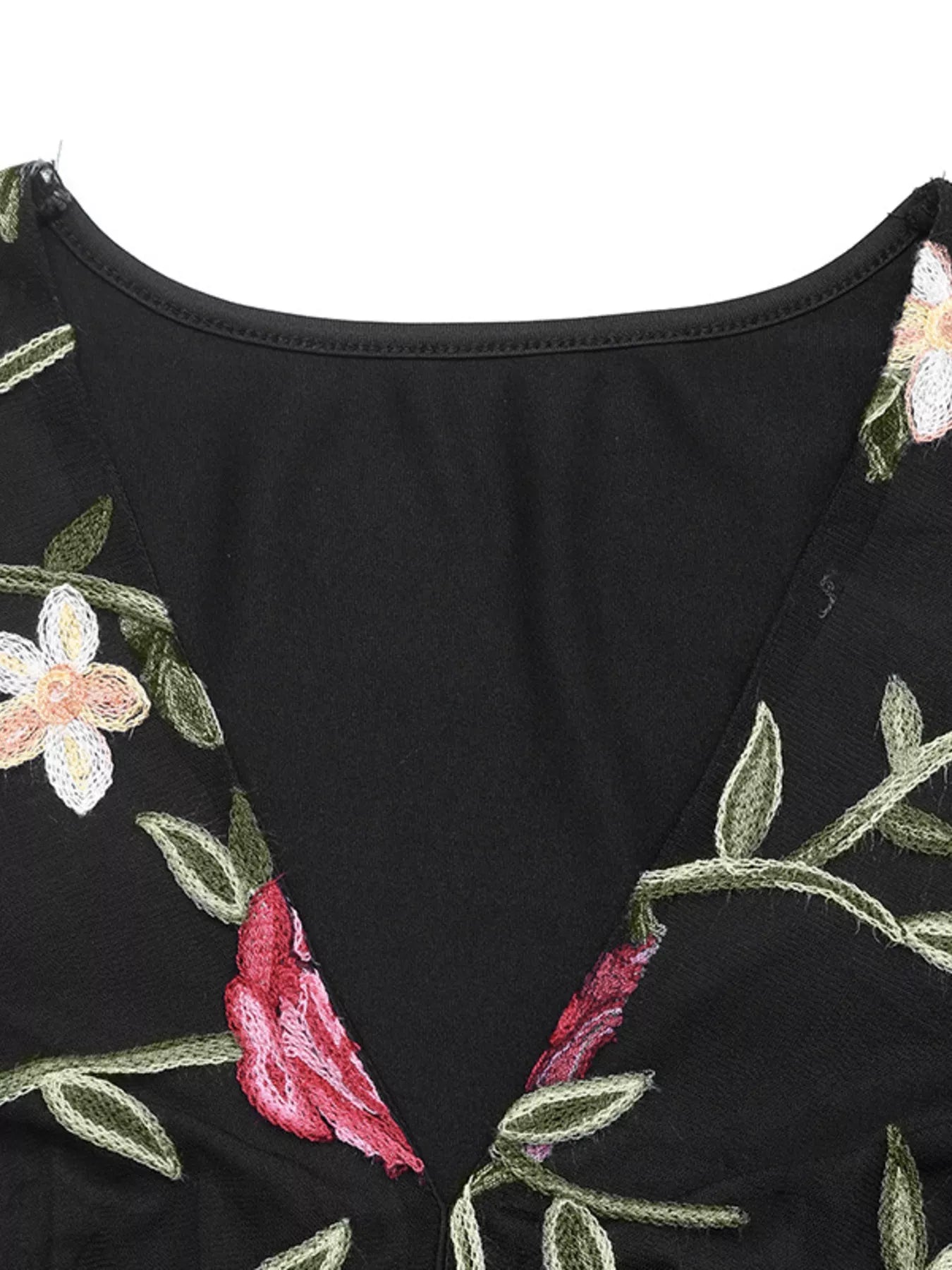 Floral Mesh Sleeve V-Neck Top