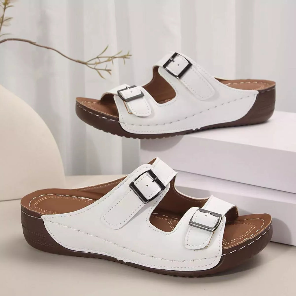 Double Buckle Wedge Sandals