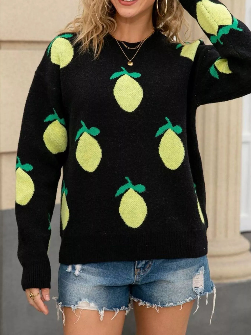Lemon Crew Neck Round Neck Sweater