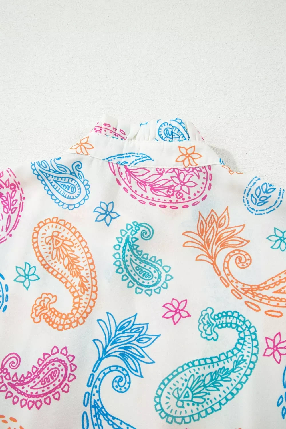 Multicolour Vibrant Paisley Printed Button Keyhole Puff Sleeve Blouse