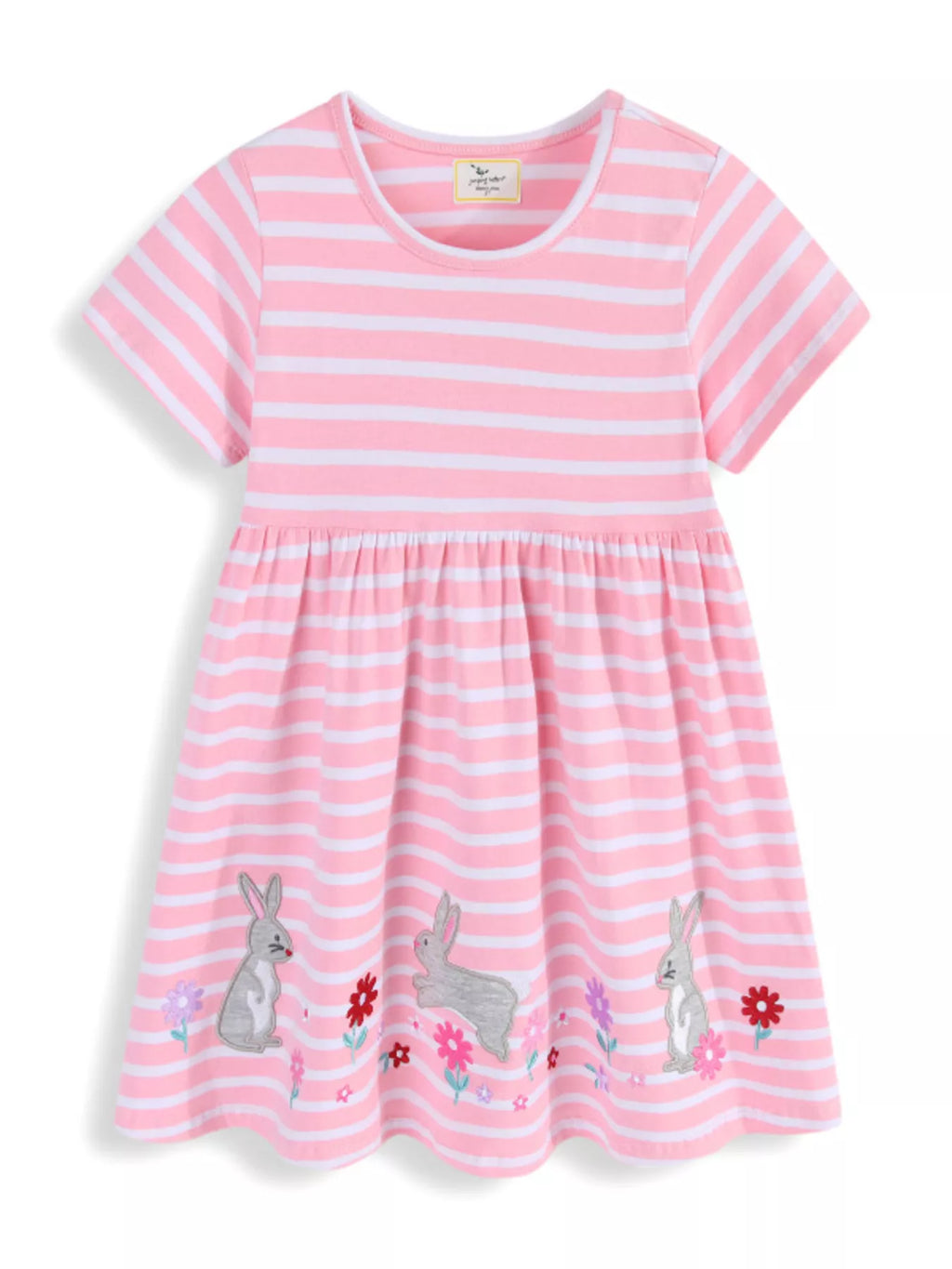 Children's Striped Bunny Embroidered Dress