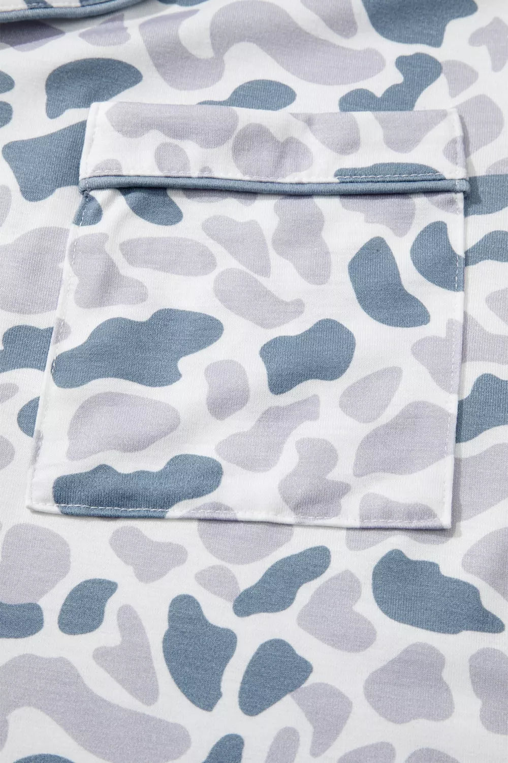 Camouflage Print Lapel Shirt Drawstring 2pcs Short Pajama Set