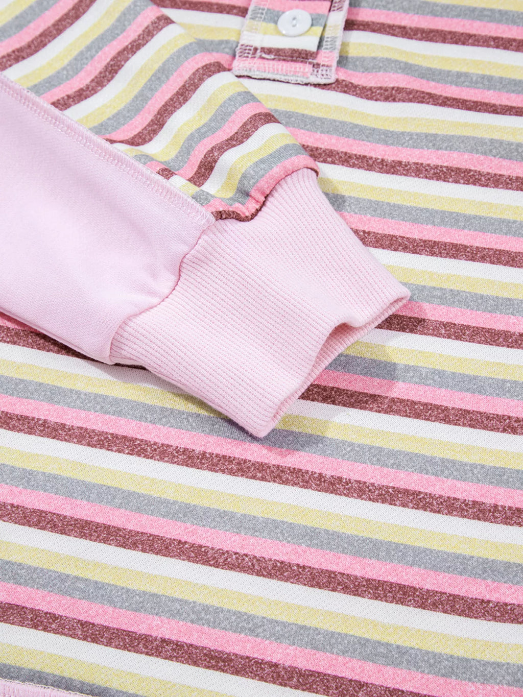 Exposed Seam Color Block Striped Patchwork Loose Henley Sweatshirt