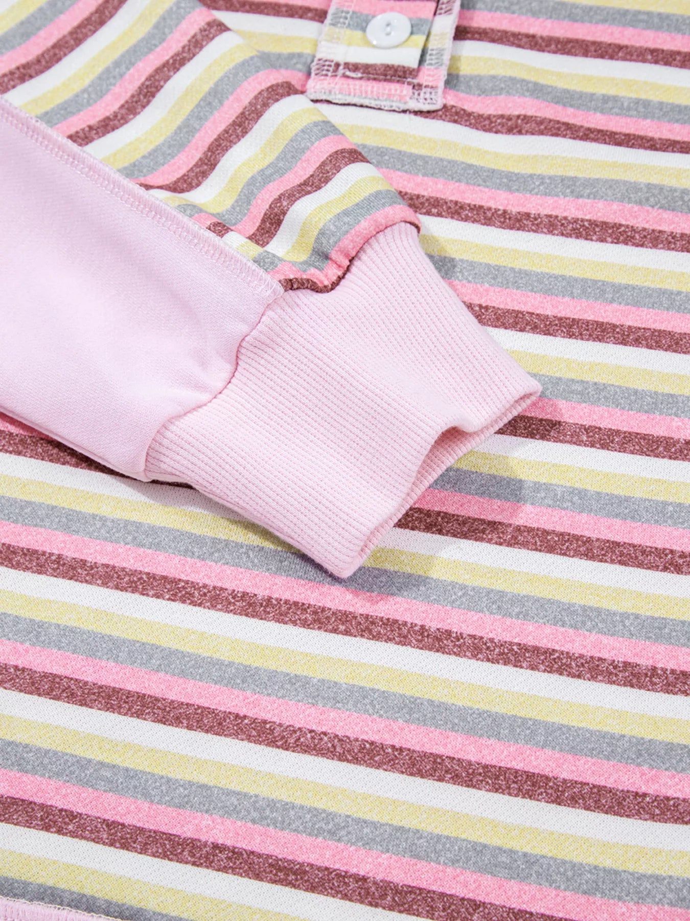 Exposed Seam Color Block Striped Patchwork Loose Henley Sweatshirt