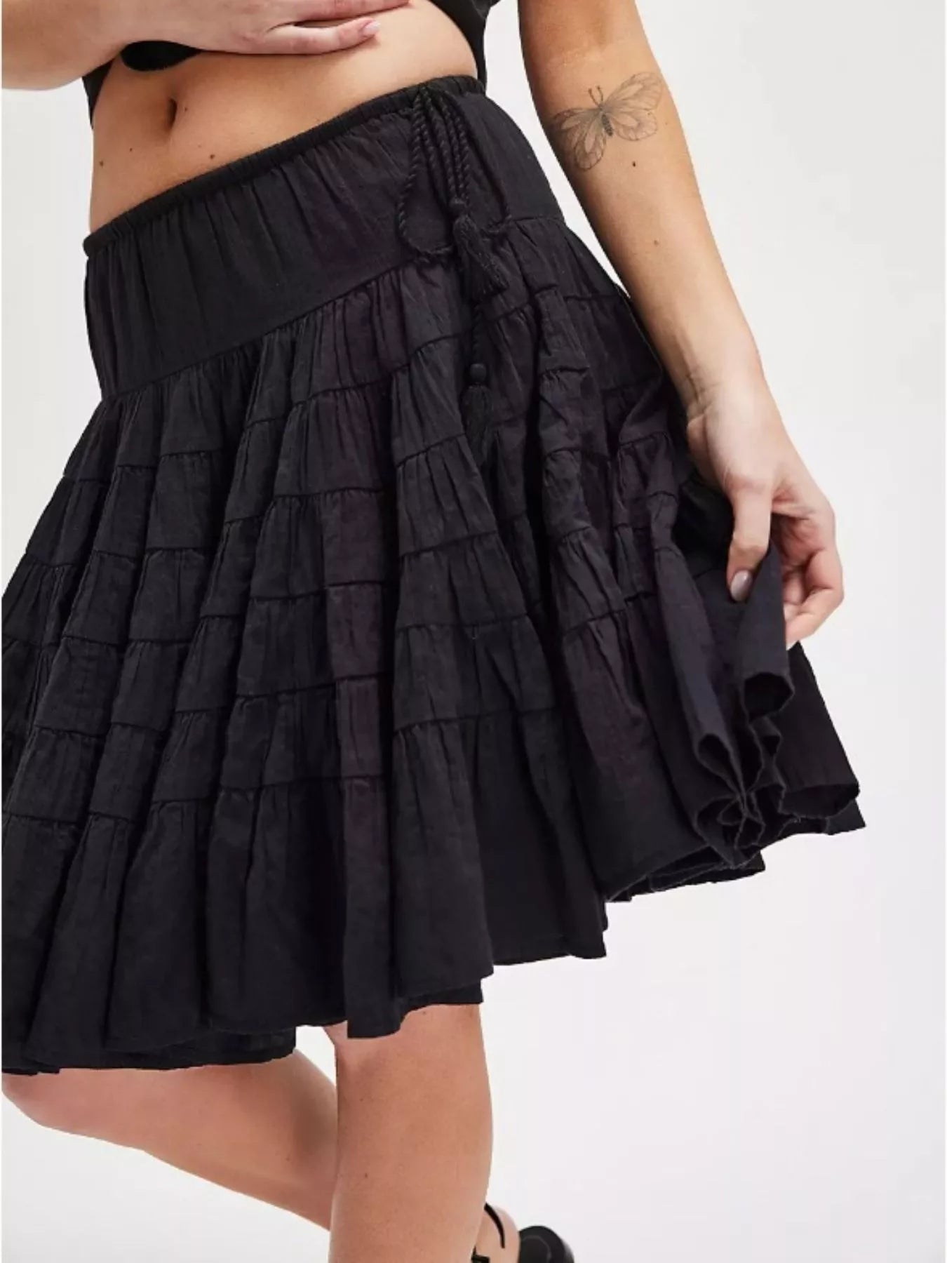 Tiered Drawstring Mini Skirt