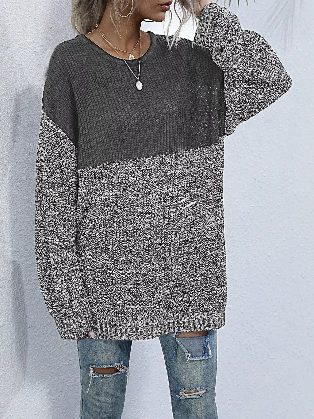 Color Block Long Sleeve Oversized Sweater