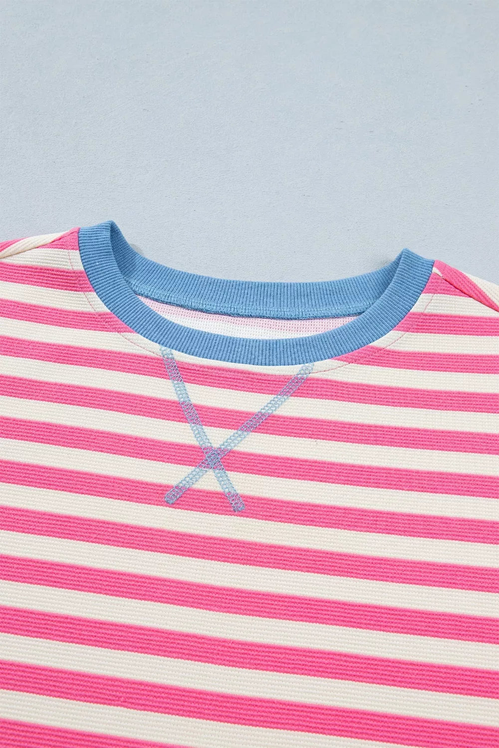 Stripe Contrast Patchwork Short Sleeve Loose Tee