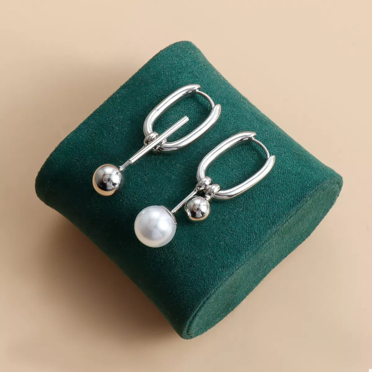Asymmetrical Pearl Drop Hoop Earrings