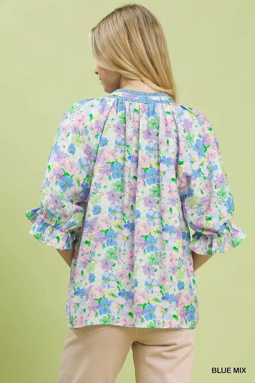 Umgee Mix Floral Print Ruffle Top