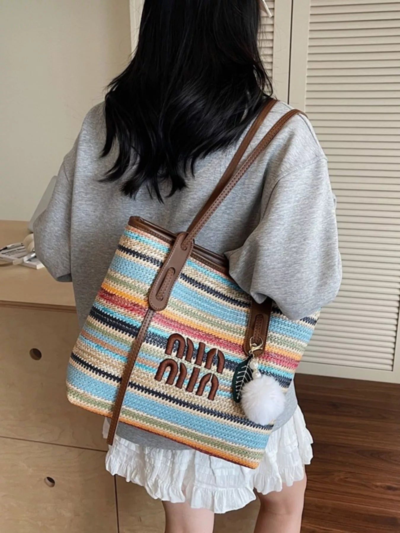 Striped Woven Shoulder Bag