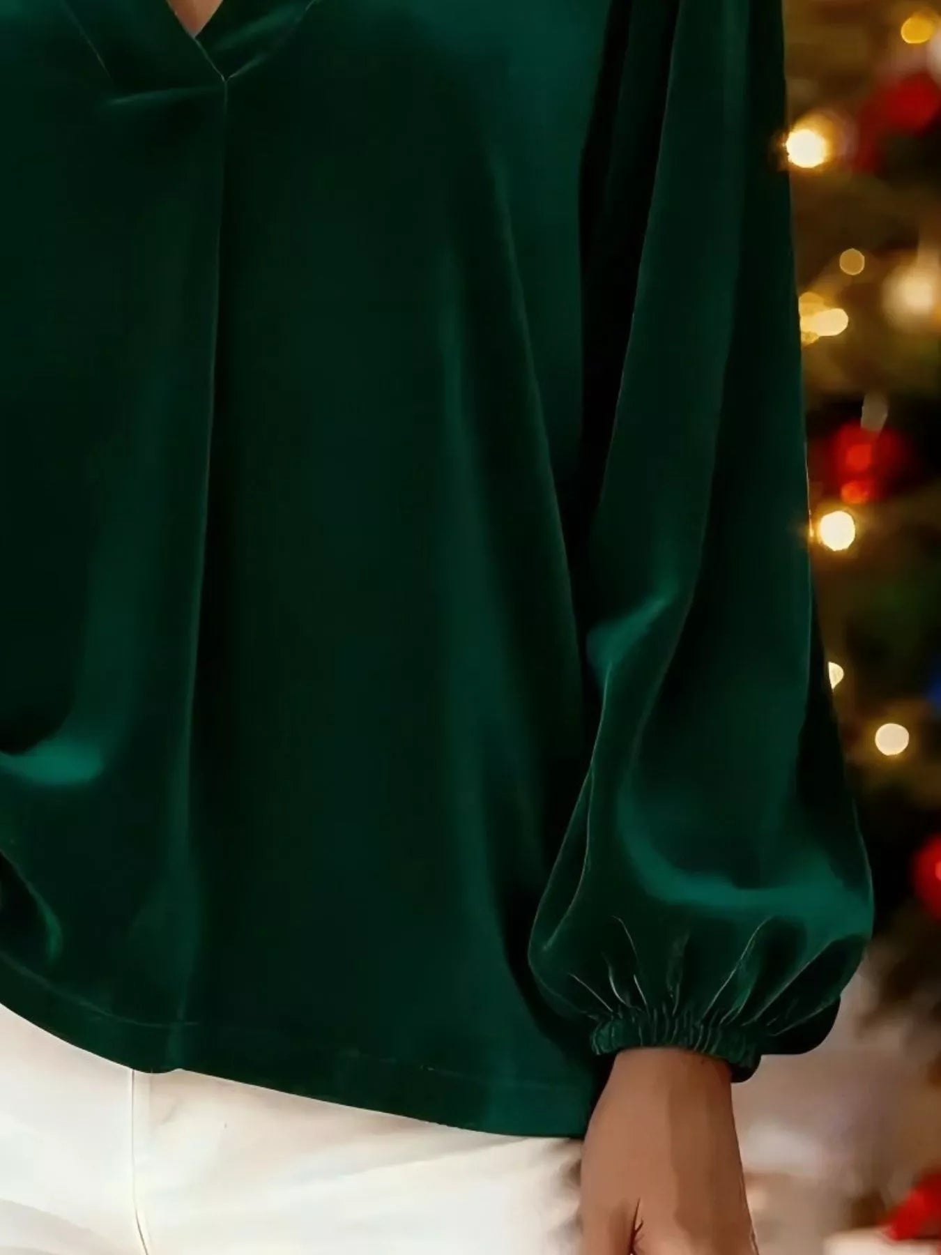 Full Size Velvet V-Neck Long Sleeve Blouse Plus Size