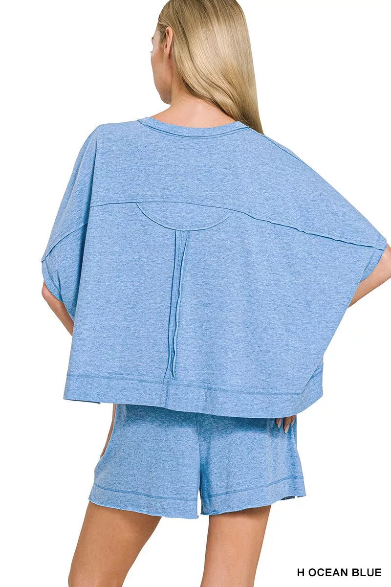 Zenana Exposed Seam Boxy Top & Shorts Set