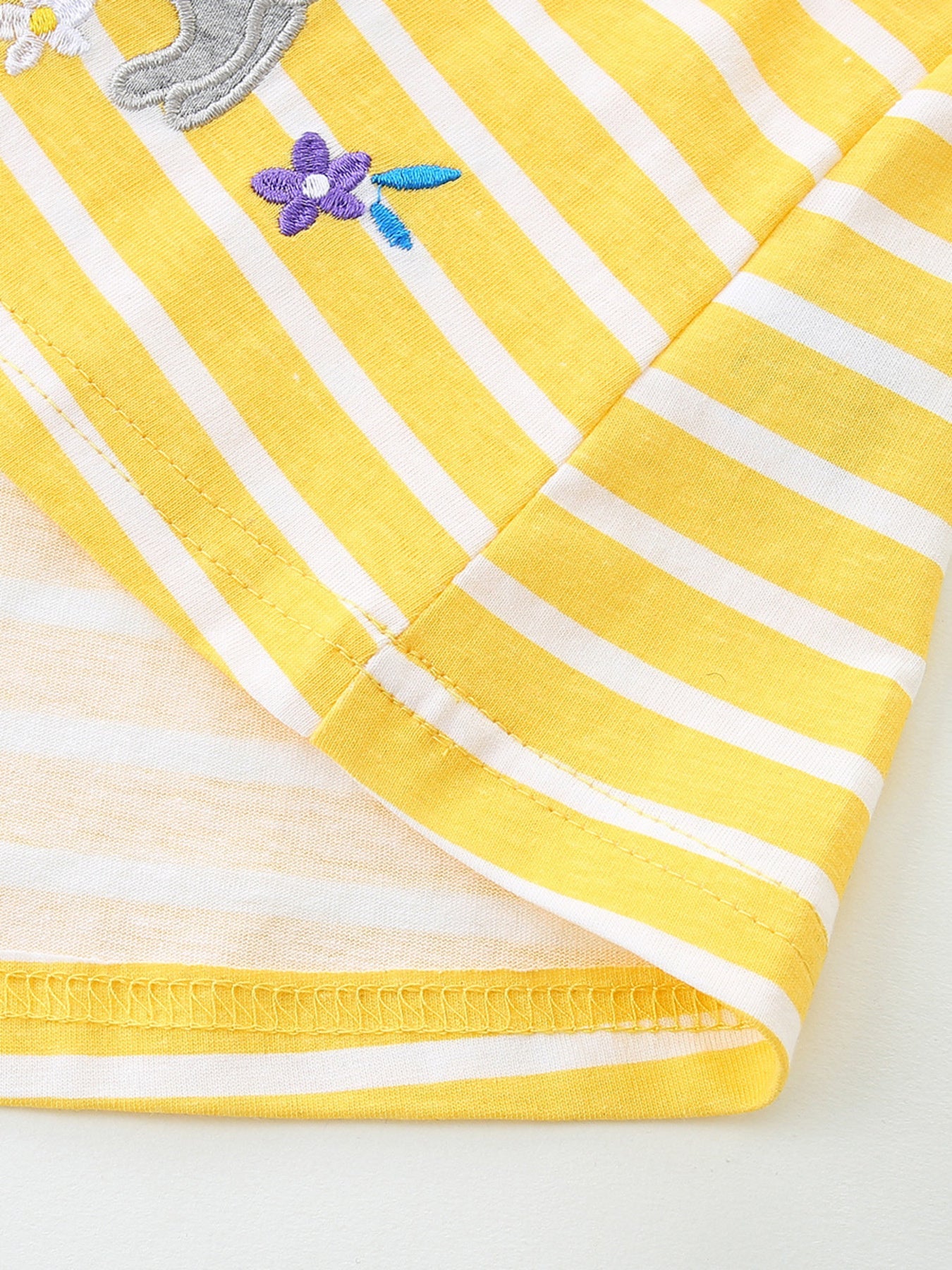 Children's Striped Bunny Embroidered Button-Front Dress