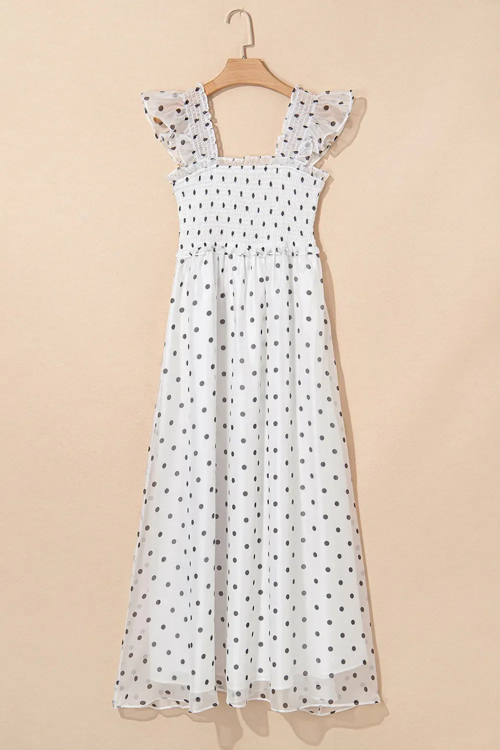 Polka Dot Ruffle Sleeve Smocked Midi Dress