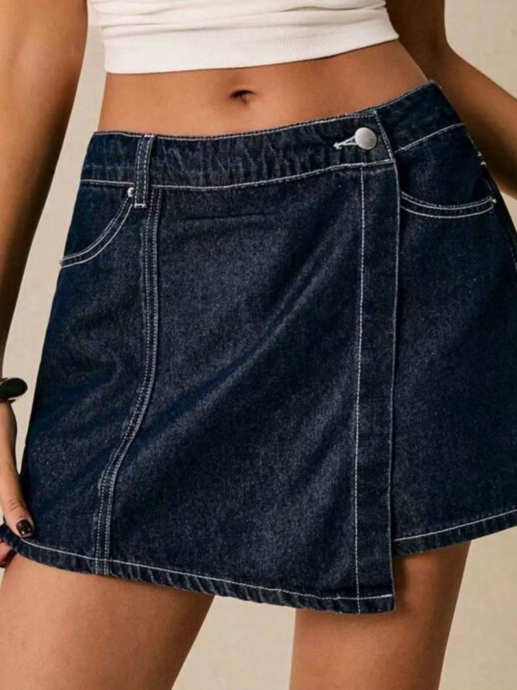 Button Up Short Sleeve Top and Skort Denim Set