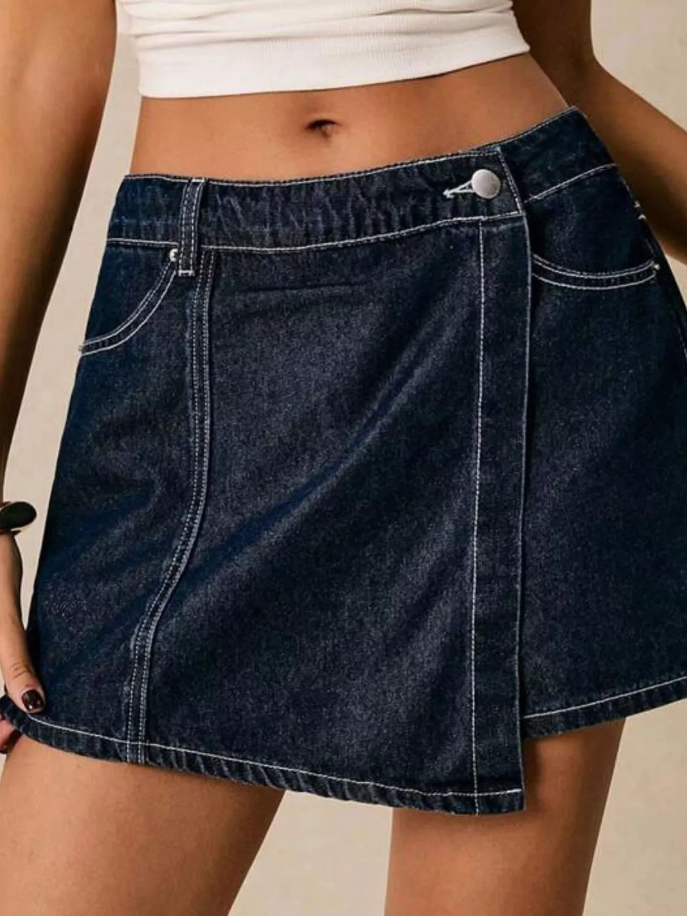 Button Up Short Sleeve Top and Skort Denim Set