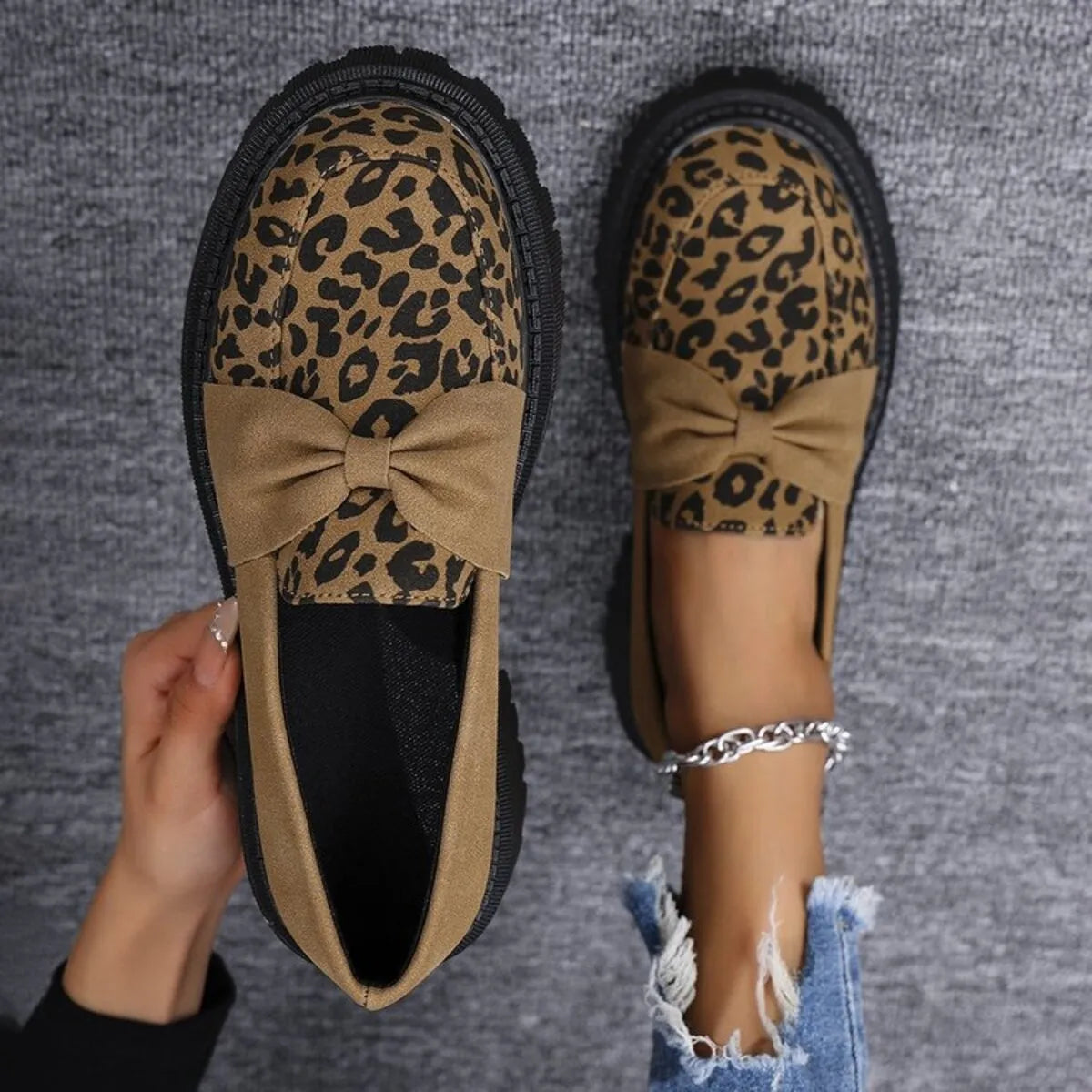 Leopard Round Toe Platform Slip-Ons