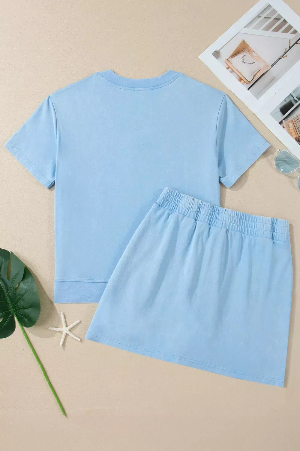 Casual V-Neck Short Sleeve Top and Skort Set