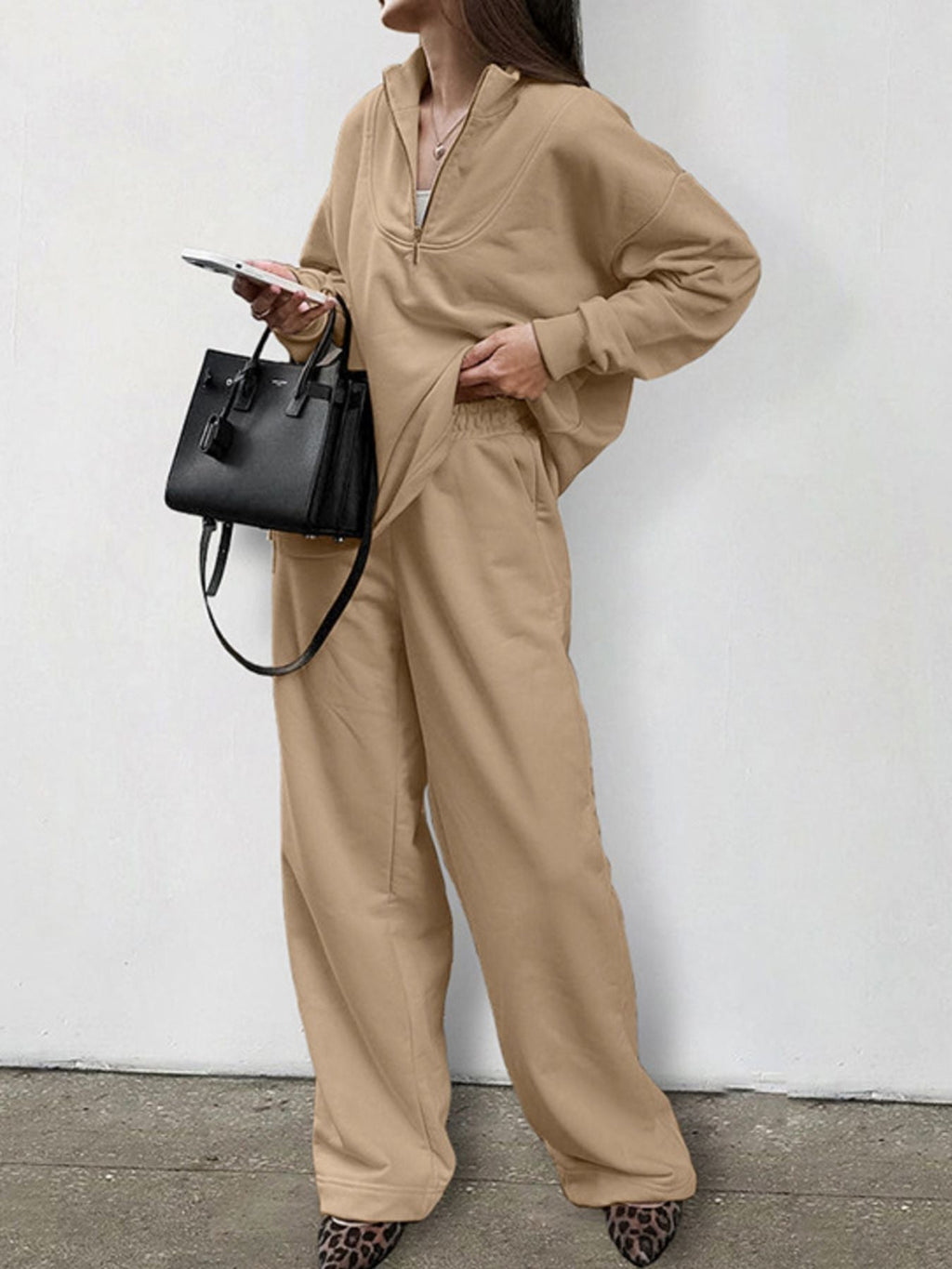 Quarter Zip Long Sleeve Top and Pants Set