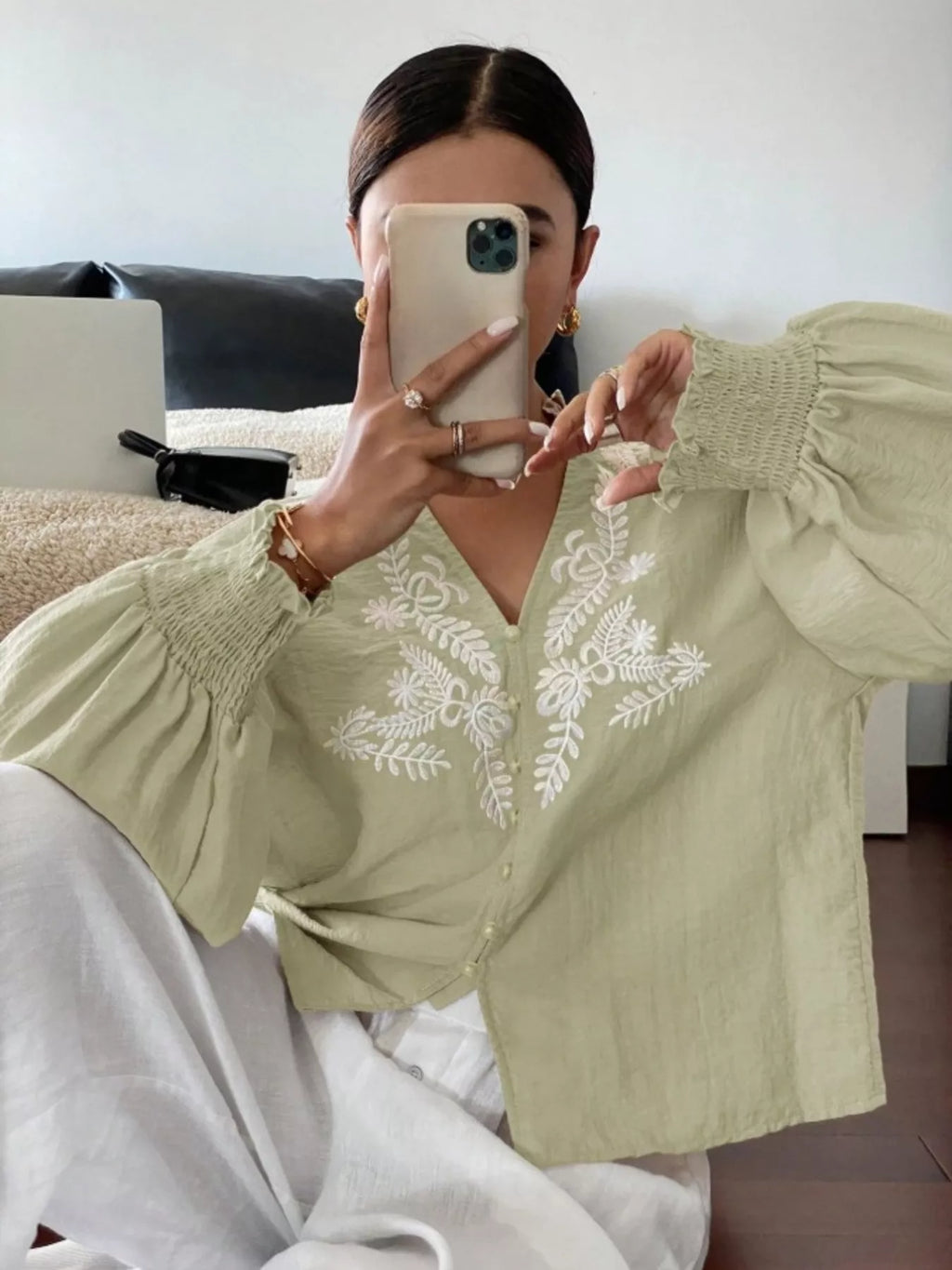Embroidered Long Sleeve Blouse