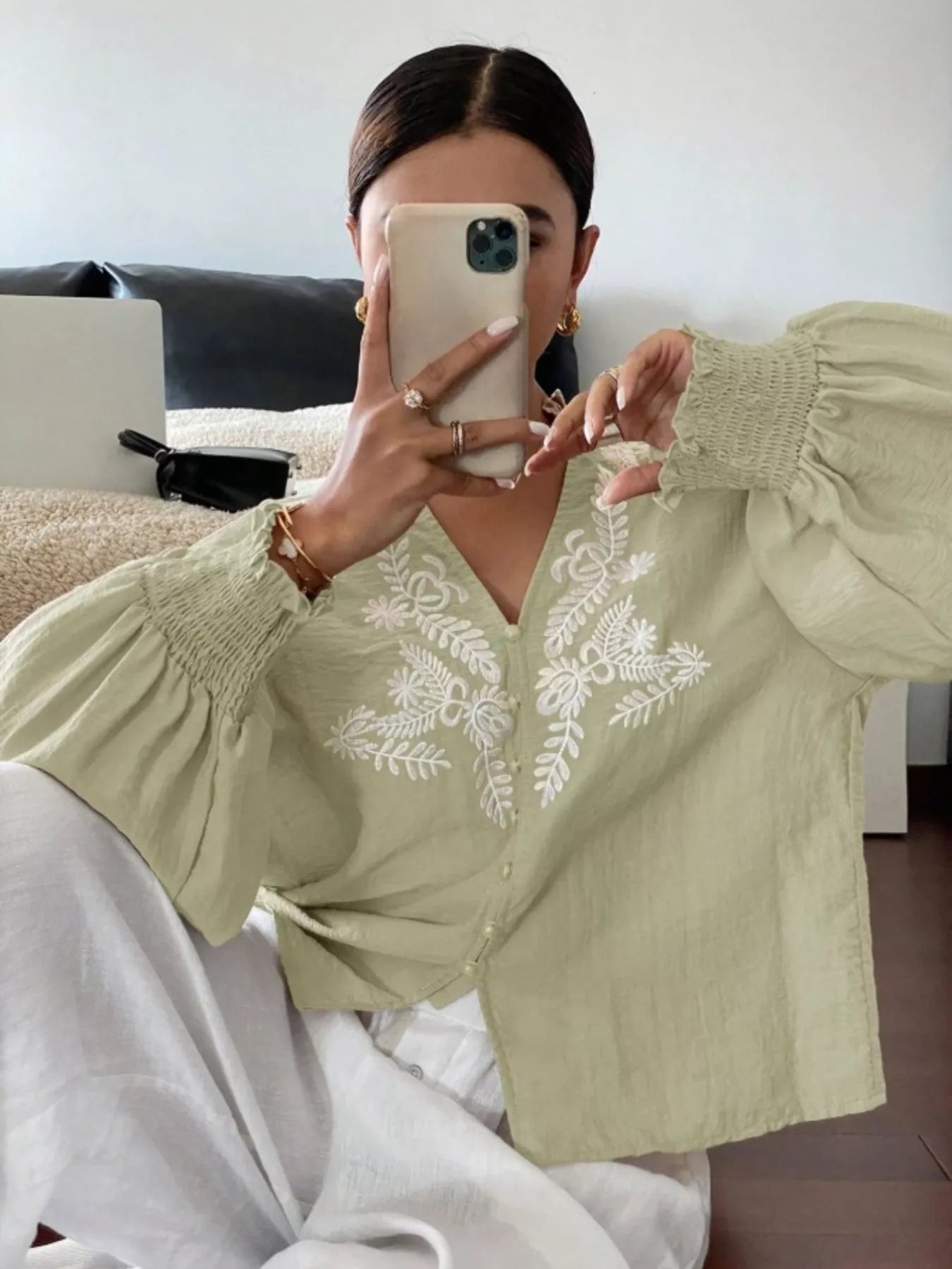 Embroidered Long Sleeve Blouse
